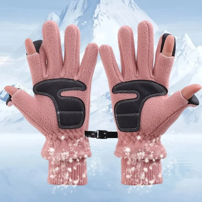 Winter 2 Fingers Flip Gloves Ski Photography Non-slip Wear Resistant Warm Glove Women Men Outdoor Sports Cycling Thickened Glove