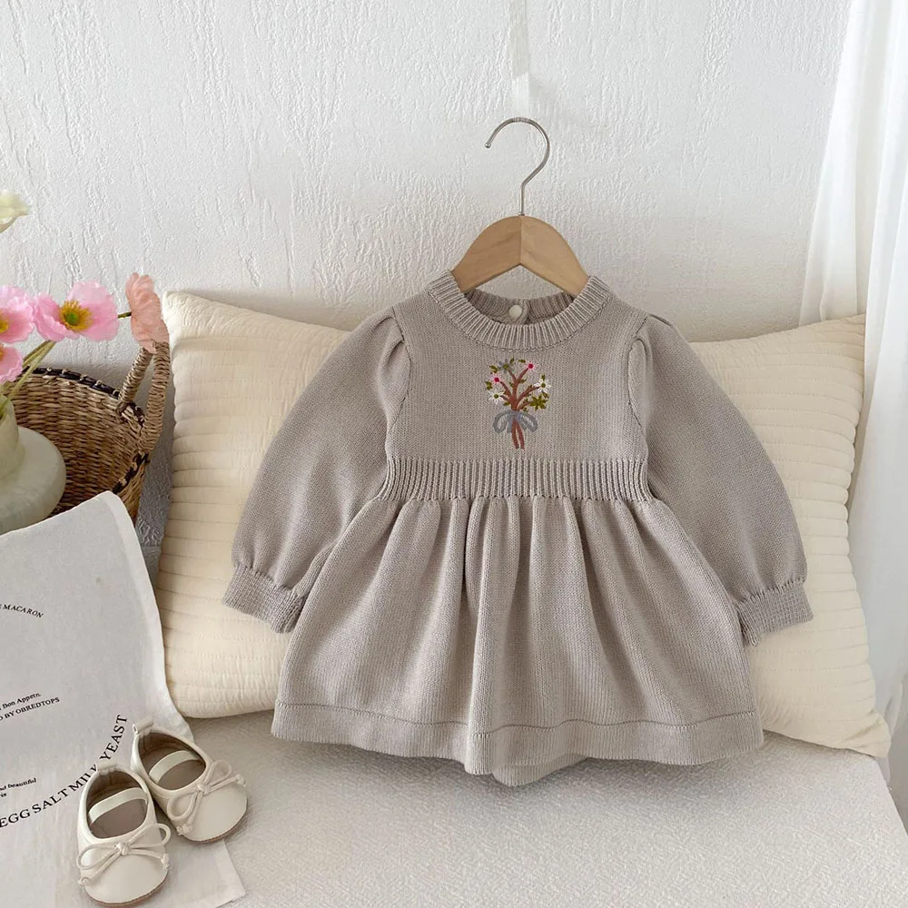 2024 Autumn New Baby Girls Clothes  Embroidery Dress for Girls Knit A Line Dress Infant Girls Clothing