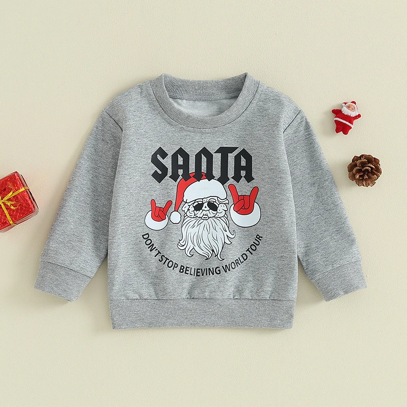 

Toddler Boy Girl Christmas Sweatshirt Long Sleeve Round Neck Santa&Letter Print Pullover Sweatshirts Loose Kids Xmas Tops