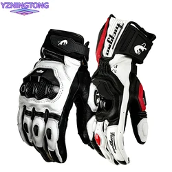 Luvas de couro retrô para motocicleta, luva de motocross, anti-queda, resistente ao desgaste, dedo inteiro, Real Moto Gear
