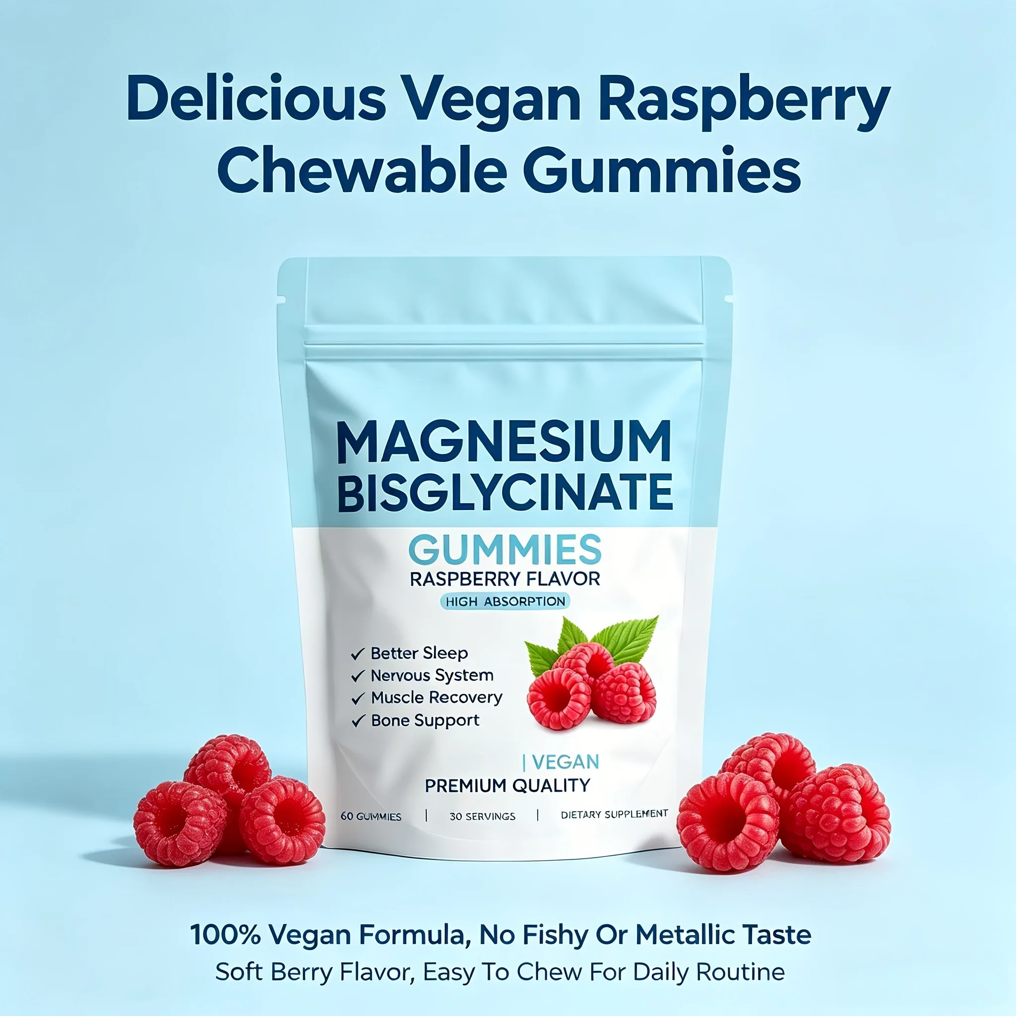 Magnesium Glycinate Capsules Chelated Magnesium Glycinate Sea Salt & Raspberry for Sleep & Nervous System Supplement 60 Capsules