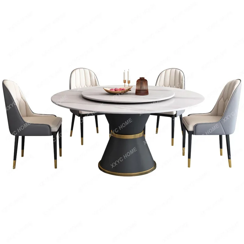 

#Table and chair set, modern and simple dining table, household round belt, turntable, round table