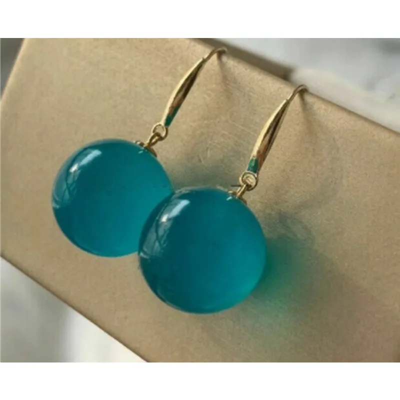 Natural Crystal Earrings, Amazonite, From Mozambique, Gemstone 12mm AAAA 14k Pure -