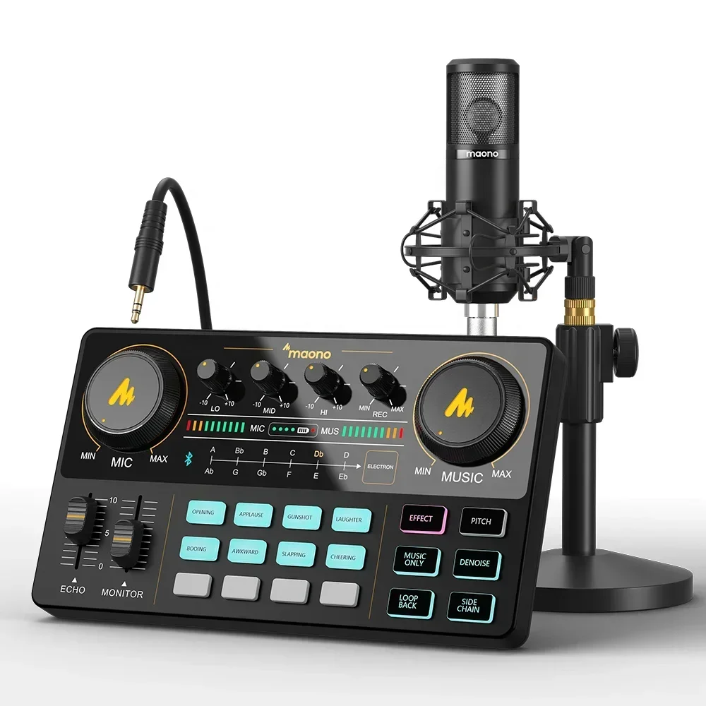 MAONOCASTER AM200S4 USB Sound Card Studio Recording with 25mm XLR Condenser Microphone Live Streaming Podcast Equipment Bundles.