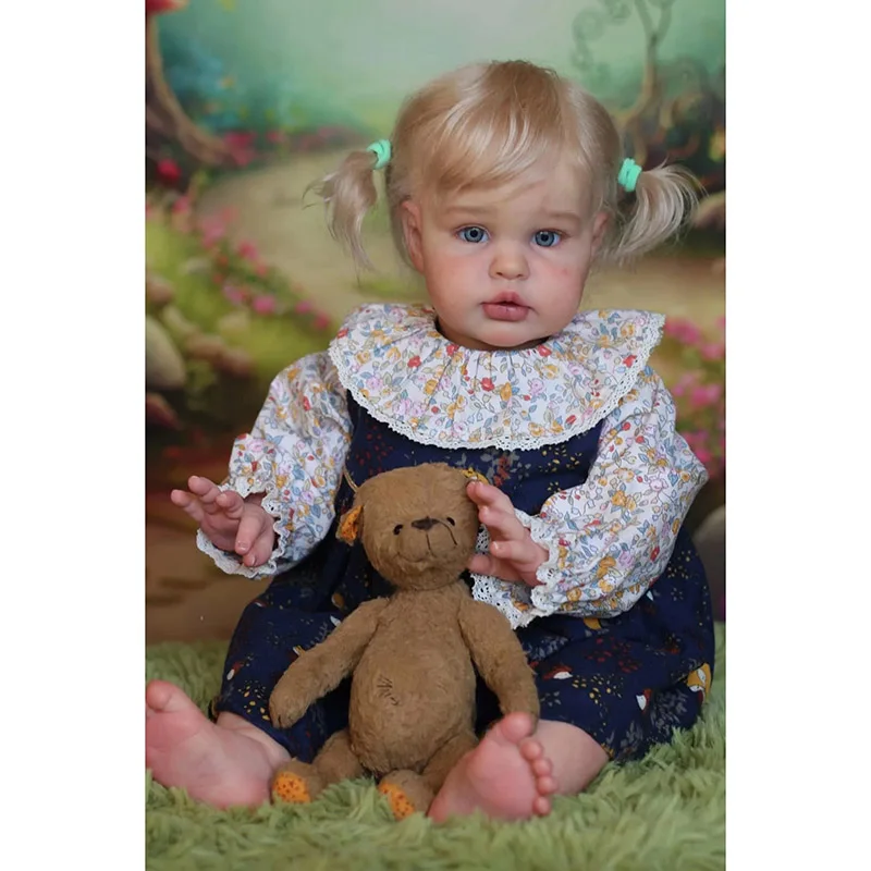 60cm 파란 눈 엘리 다시 태어난 아기 인형 손 뿌리 머리카락이 있는 유아 3D 스킨 아트 인형