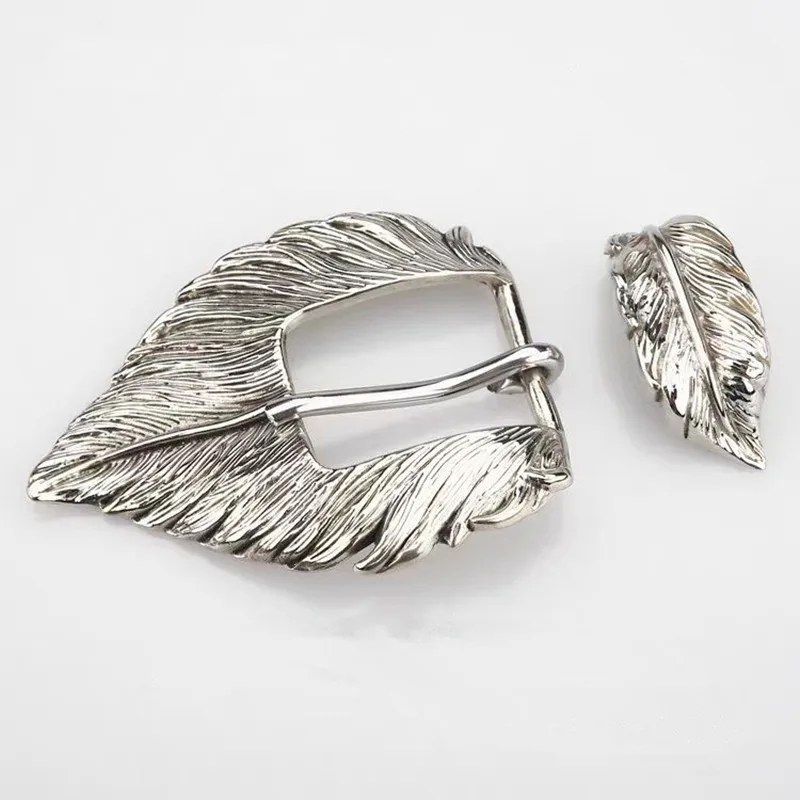 vintage Brass antique silver color metal cow men Ms leaves design belt buckle 2pcs parts/set DIY Handmade Leather Craft for