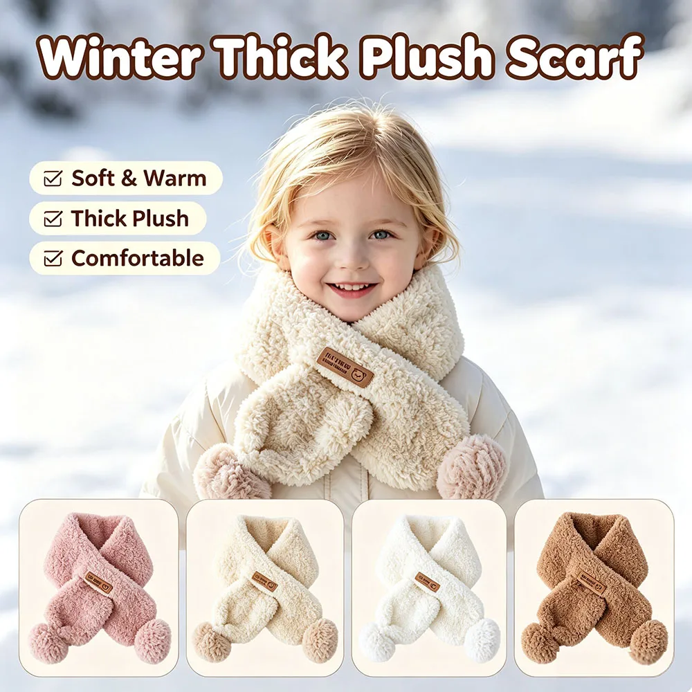 Solid Color Boy Girl Winter Cross Scarf Thick Plush Anti-Cold Kids Neck Covers Outdoor Children Windproof Neckerchief