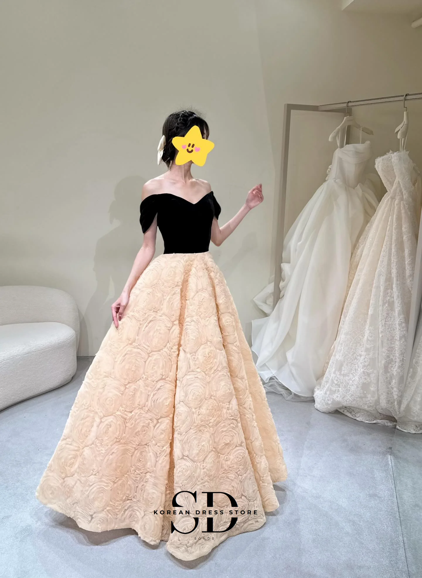 Sukienki wieczorowe Sondr Luxury Party, odkryte ramiona, czarne i szampańskie, kwiatowe, szyte na miarę koreańskie suknie ślubne, gorset