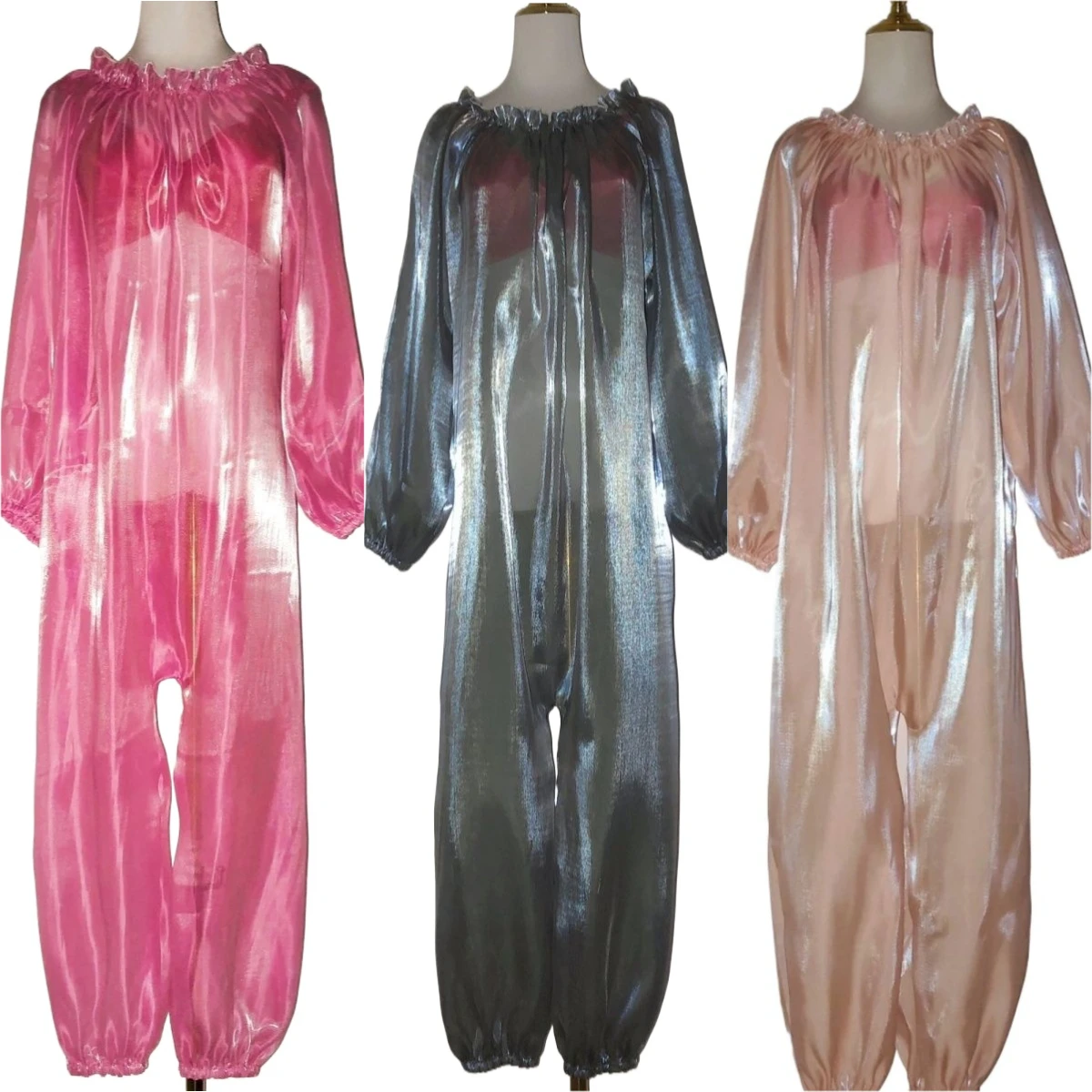 

Сексуальный прозрачный комбинезон-боди для мужчин и женщин, шелковистый, гладкий, свободный, с длинным рукавом, для ночных клубов и частных вечеринок