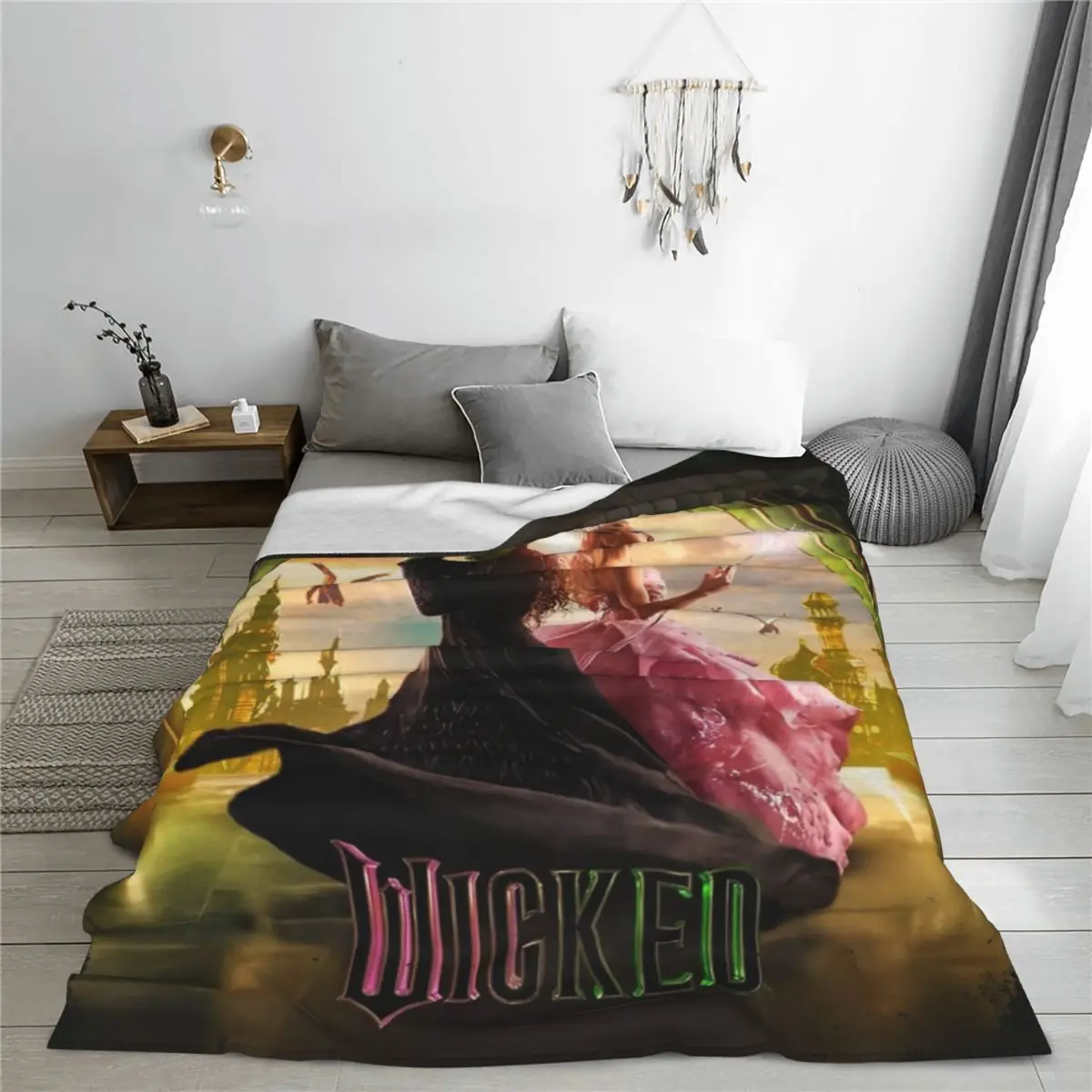 Wicked Musical Movie Velvet Throw Blankets Elphaba Glinda Blankets for Sofa Travel Super Warm Plush Thin Quilt