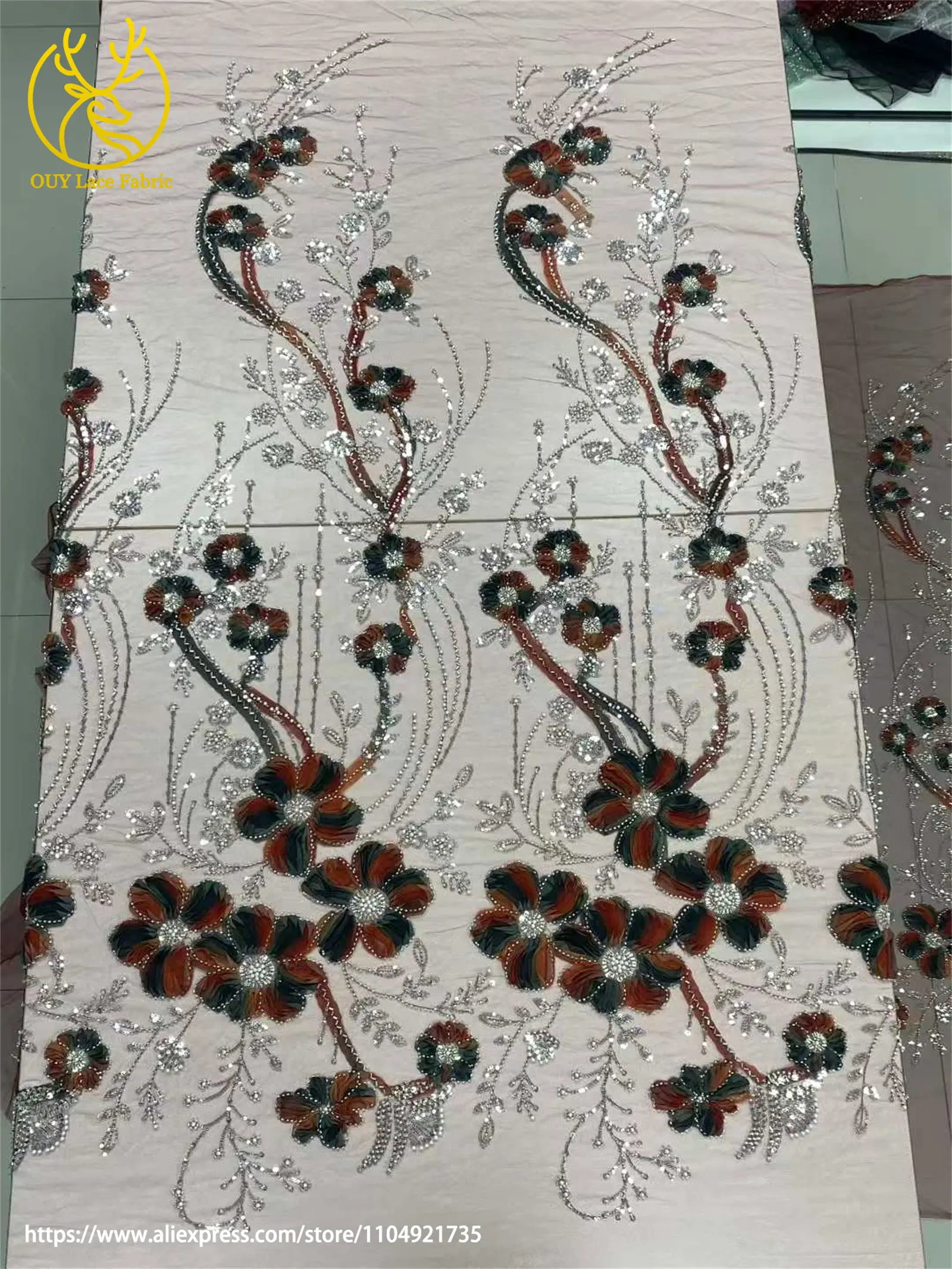 Modischer Afrikanischer Perlen-Netzstoff 2026 Französischer Nigerianischer Pailletten-Stickerei-Tüllstoff für Damen Hochzeitskleid Nähen – Detail 7