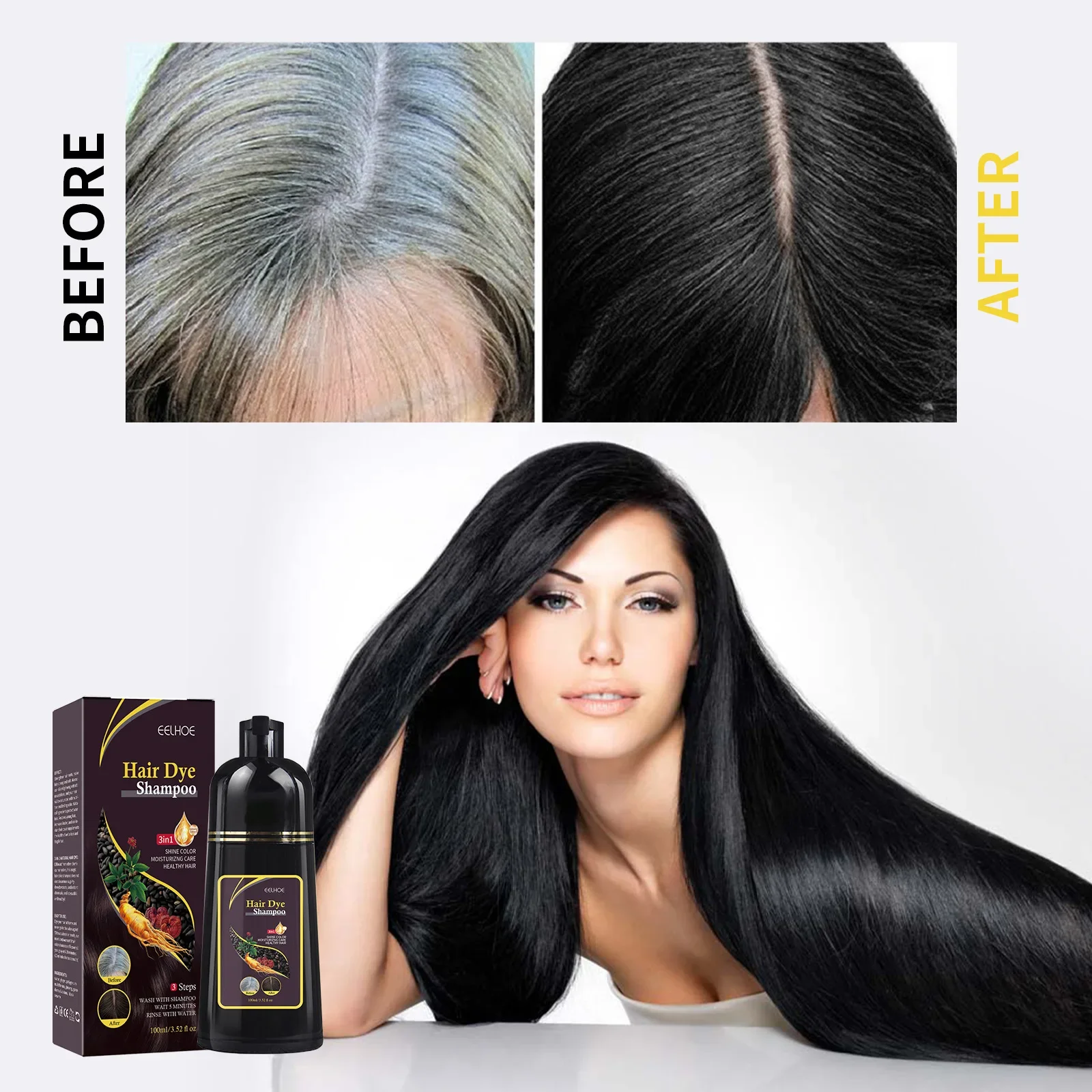 100ML Magic Natural Herbal Hair Dye Shampoo 3 in 1 Hair Color Shampoo for Gary Hair Dark Brown Black Grey Coverage