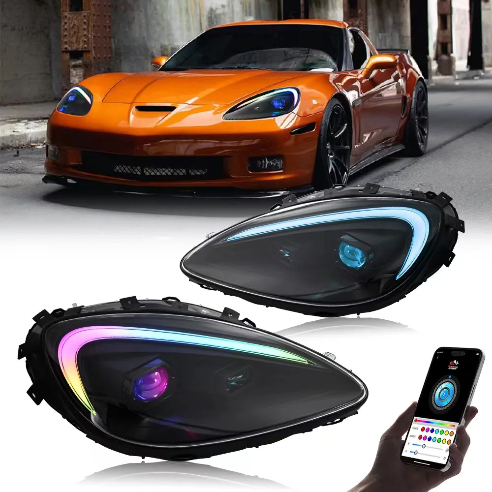 

Светодиодные фары для Chevy Corvette C6 2005-2013 годов, светодиодные фары RGB в сборе, проектор, автомобильные аксессуары, анимация запуска