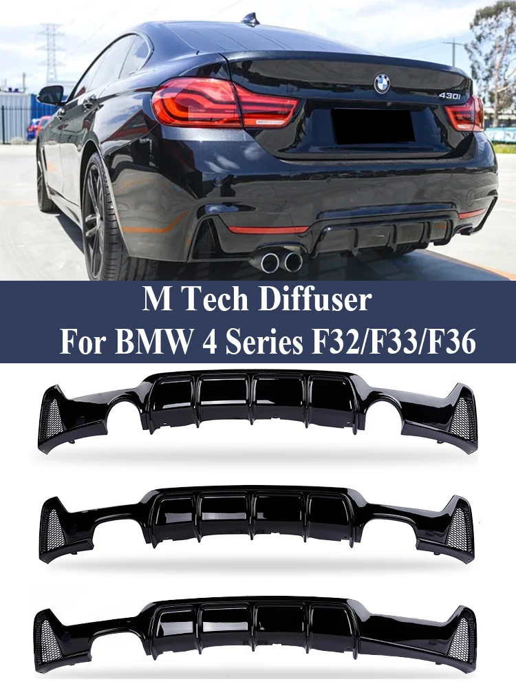 

M Sport Rear Bumper Diffuser Lip For BMW 4 Series F32 F33 F36 Carbon Fiber 2014-2020 MP Body Kit Diffusor 420i 428i Gloss Black