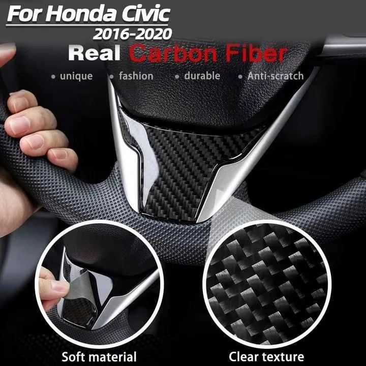 For Honda Civic Car Steering Wheel Cover Decorative Accessories Carbon Fiber Interior