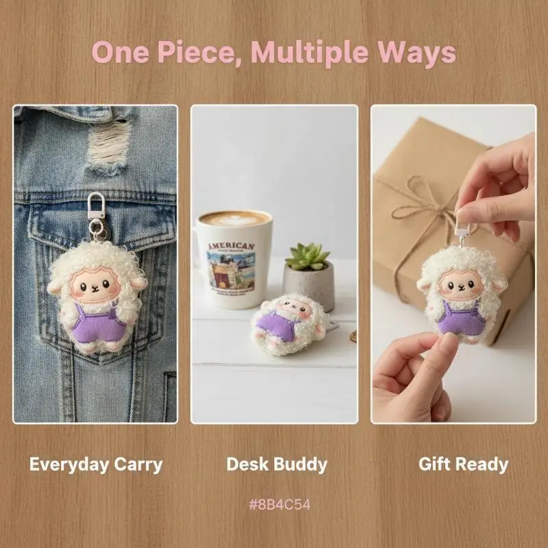 Fluffy Sheep Plush Keychain Soft Curly Fur Ornament 1Pcs Multiple Colors for Daily Bag Key Pendant Kids Small Gift