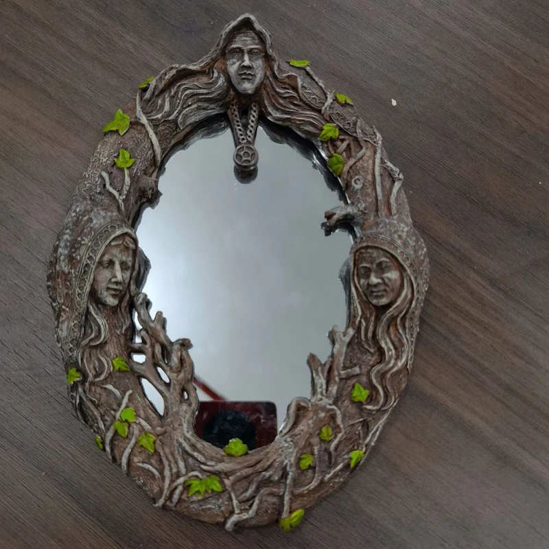 Novel Mirror Celtic Sacred Moon Triple Goddess Mother Maiden Crone Wall Hanging With Pentagram Amulet Pendant Plaque Home Decor