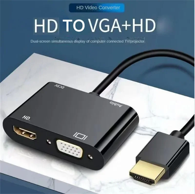 HDMI-Compatible To HDMI-Compatible VGA Female Adapter Double Screen Display for TV Projector Laptop HDMI-Compatible Converter