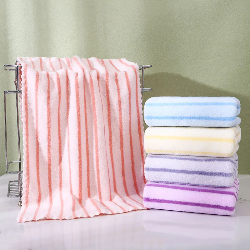 Adult Face Bath Towel Coral Fleece Stripe Face Towel Thickened Super Water Absorbent Towels Home Hotel Bathroom Supplies