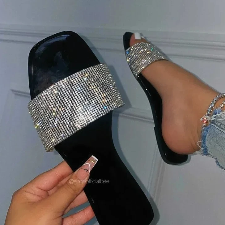 2024 Crystal Summer Sandals Women Flip Flops Flat Sandals Ladies Slippers Shoes Female Round Toe Bling Luxury Sandalias Mujer