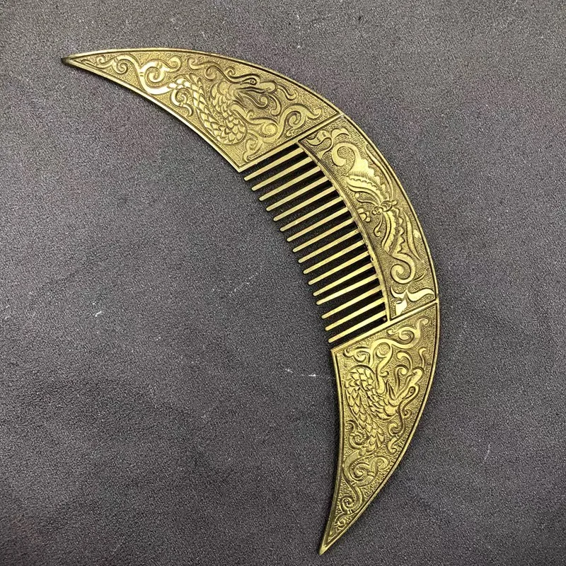 National Antique Handmade Miao Gold Silver Hairpins Personality Carving Crescent Hair Comb Hairpins Decoration﻿