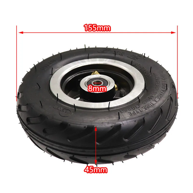 6 Inch Electric Scooter Wheel 6x2  With Air Tire Solid  Metal Hub 608 /628 Bearings 8/10mm Axle Hole Trolley Cart