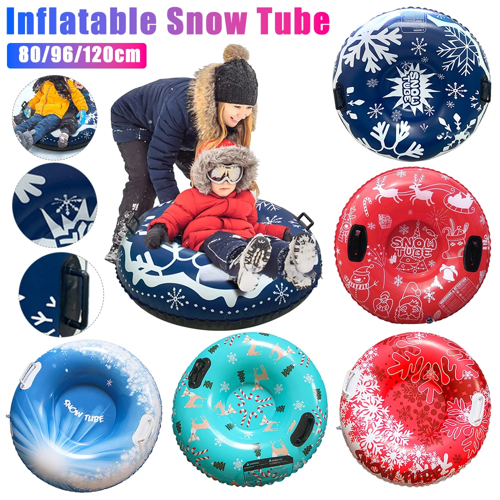 80-120cm Inflatable Snow Tube PVC Universal Skiing Cushion with Handles Thickened Winter Waterproof Ski Circle Sledding Sleigh