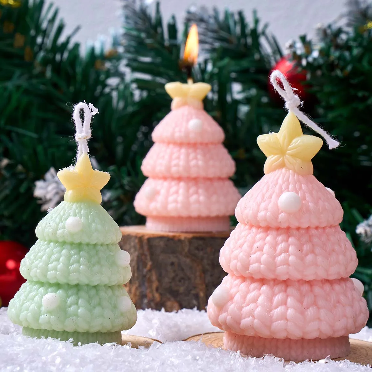 Knit Texture Christmas Tree Silicone Candle Mold for Soap Resin Plaster Casting Molds DIY Festive Ornaments Home Xmas Decor