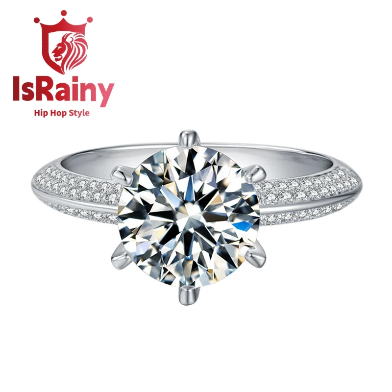 IsRainy Hip Hop Rock Solid 100% 925 Sterling Silver Real GRA Moissanite Diamonds Rings Round Engagement Anniversary Fine Jewelry