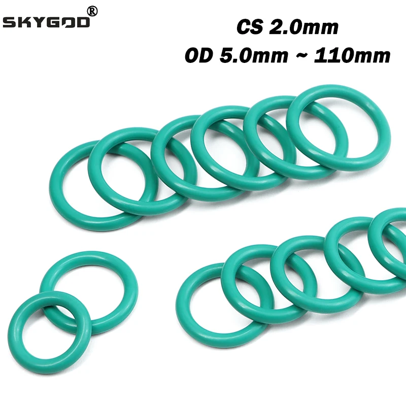 10/50/100Pcs FKM Green Fluororubber Rubber O Ring CS 2mm OD 5mm ~ 110mm Oil Resistant Acid Alkali Resistant Sealing Gasket