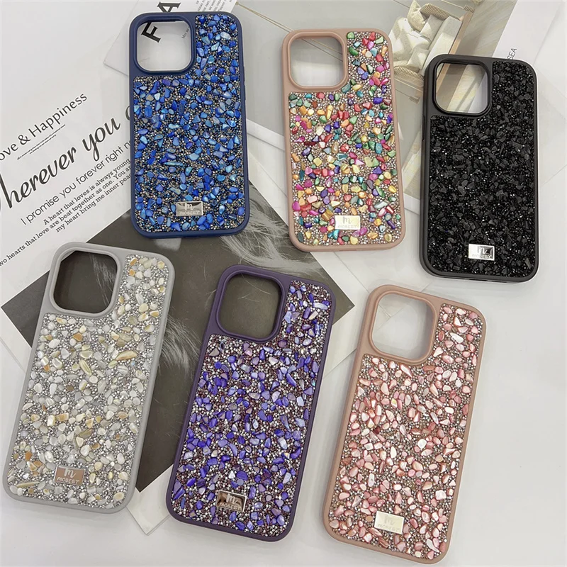 Stone Bling Back Case For iPhone 15 14 13 Pro Max Glitter Diamond luxury Shiny Cover