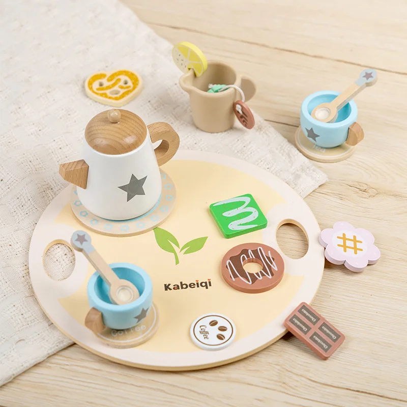 Kids Pretend Play Toys Popular Kids Kitchen Toys Realistic Wooden Tea Set Party Toy Set Children's Simulation Tea Set Gifts view 4