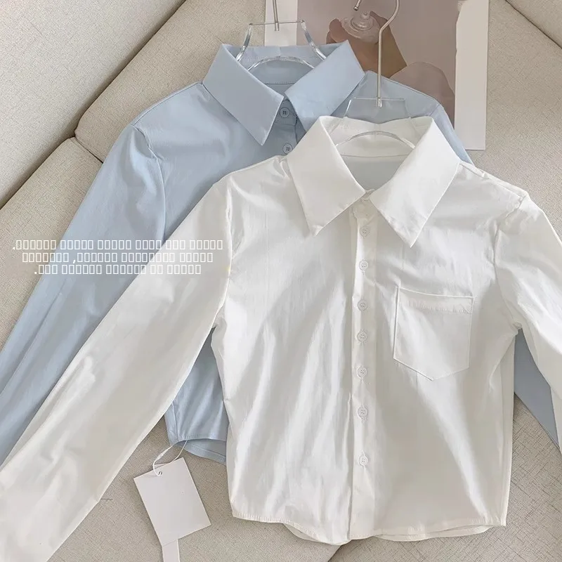 

Корейская приталенная белая рубашка с длинным рукавом, асимметричной длиной и утягивающей талией, весенняя новинка, женская мода