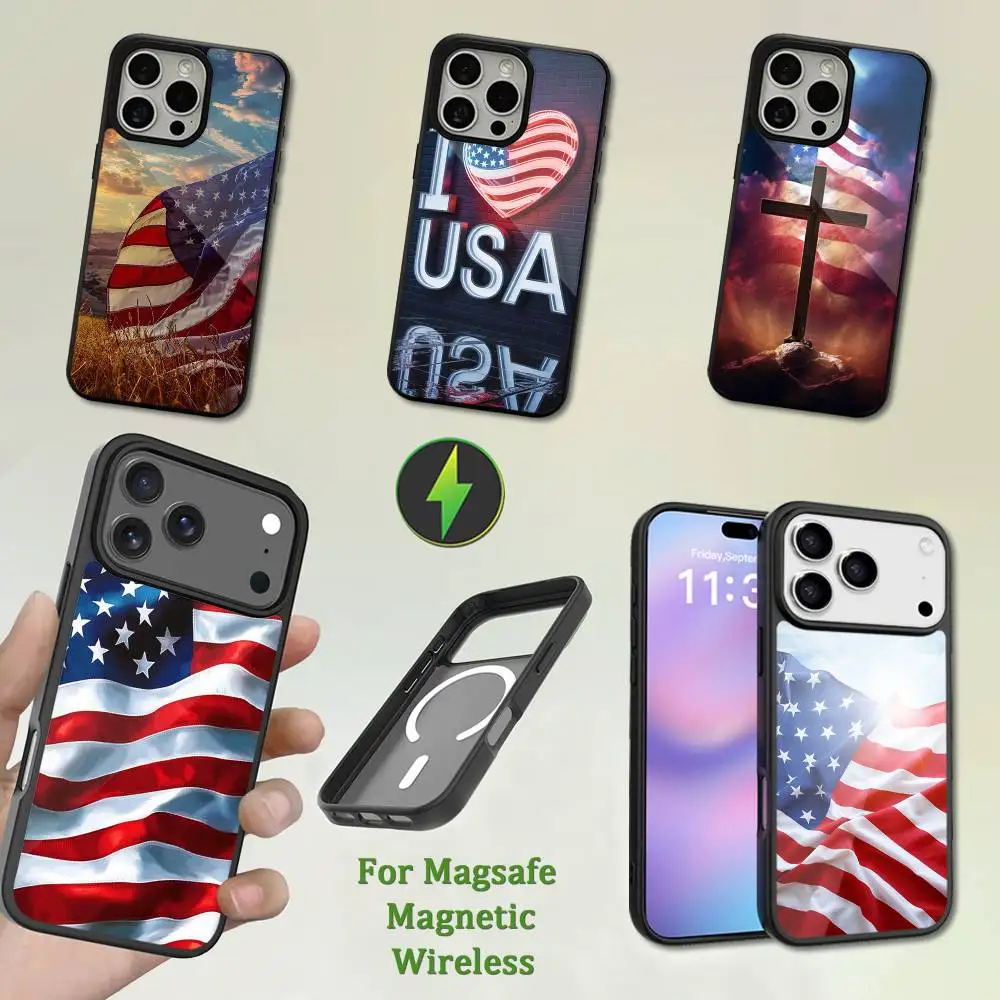 

Great USA A-America Flag Case For iPhone 13,12,11,16,15,17,14,Pro,Max,Plus,Mini, With Magsafe,Magnetic Wireless Charging
