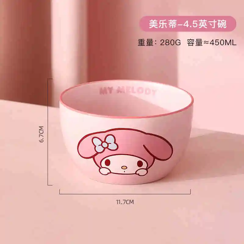 

Sanrio Kawaii Hello Kitty Double Ear Ceramics Bowl My Melody Cinnamoroll Anime Cartoon Home Breakfast Small Salad Noodle Bowls