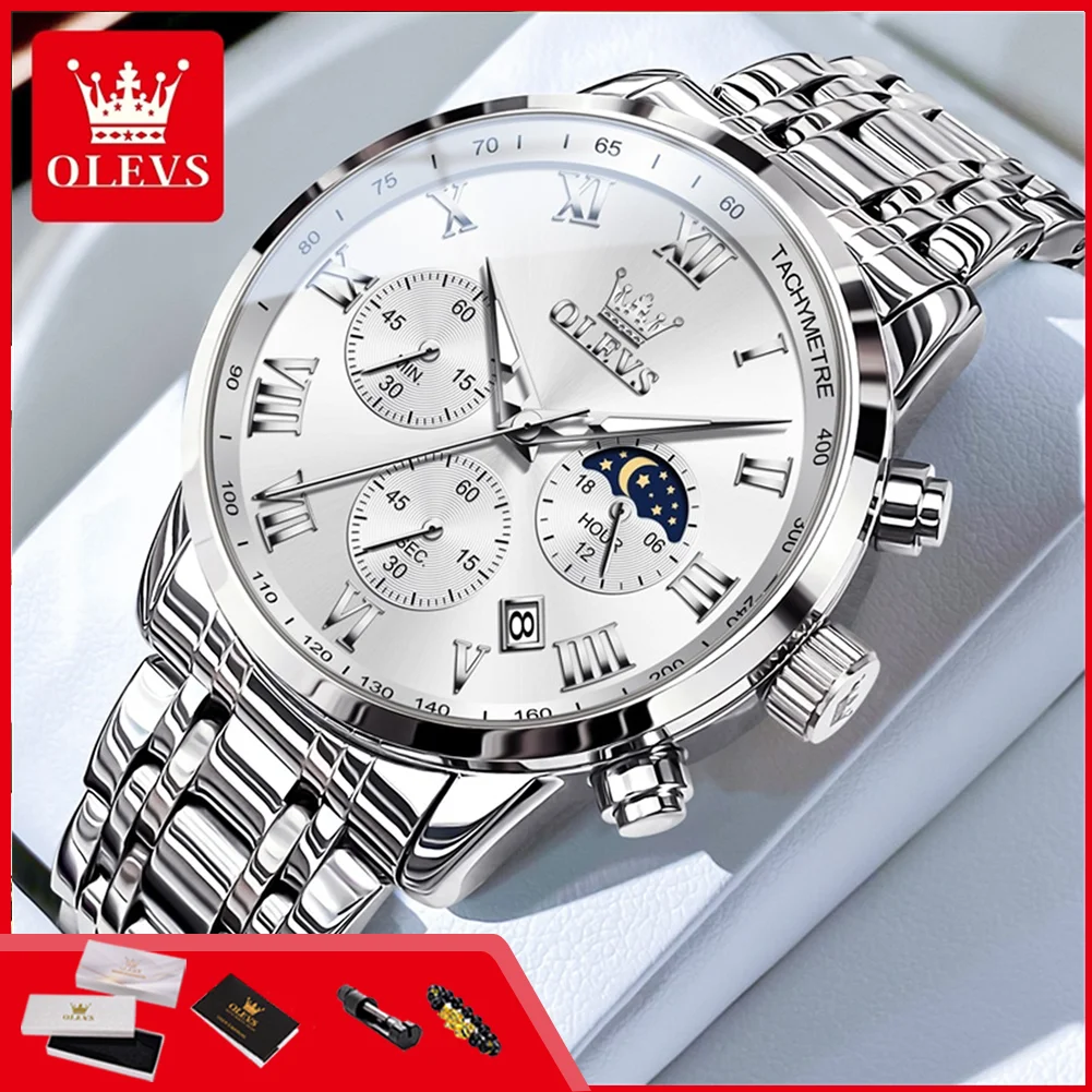 OLEVS 5529 Herren Quarzuhren Original Klassische Business Chronograph Kalender Wasserdicht 24-Stunden Mondphase Herren Armbanduhren