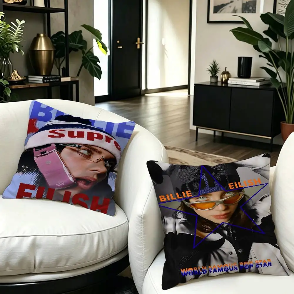 B-BillieS Singer E-EilishS Cushion Cover Car Throw Pillow Case For Sofa Car Christmas Gift 40x40cm 45x45cm