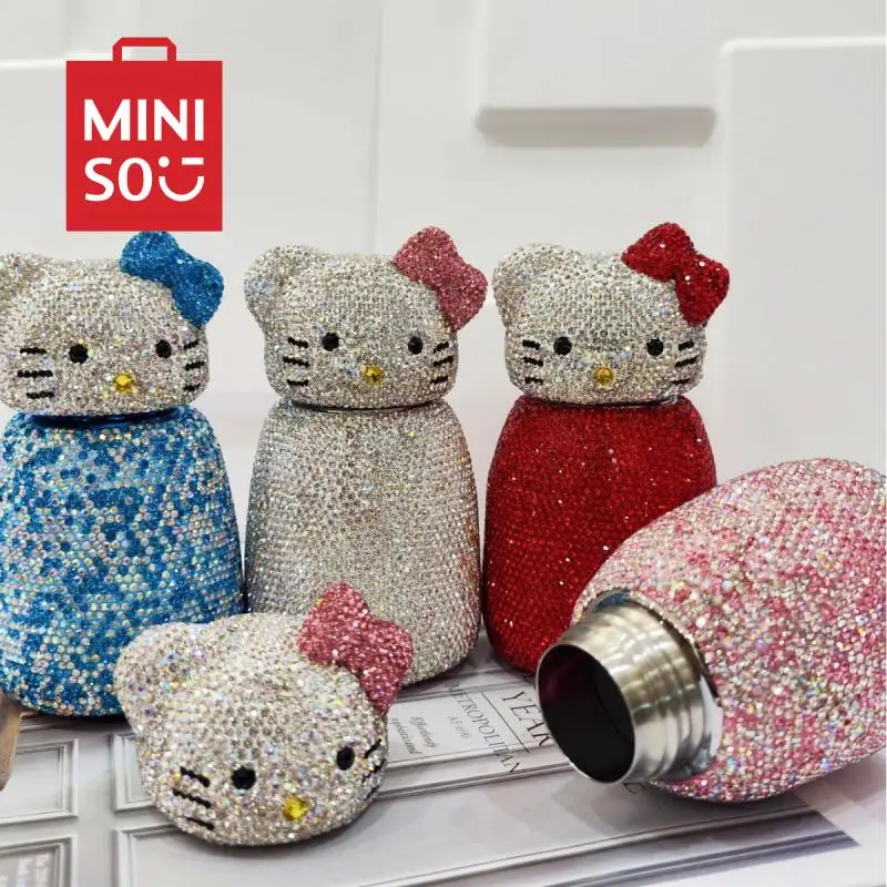 

Hello Kitty Water Cup Thermos Cup Outdoor Diamond-Encrusted Portable 300Ml Cartoon Cooler Cup Coffee Cup Milk Cup Holiday Gifts