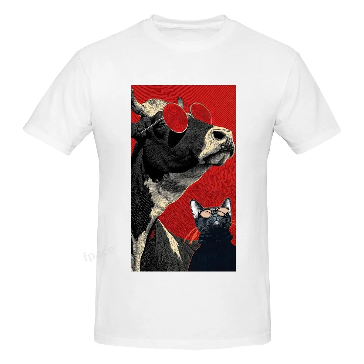 

FUNNY CATTLE AND CAT Casual Cotton Summer Men Clothing Tops Men's Basic Short Sleeve T-Shirt