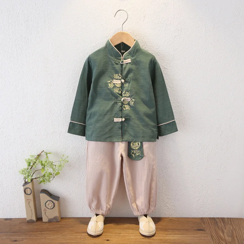 Hanfu National Style Children Wear Boys Linen Suit Spring Autumn Clothes Generous Traditional Chinese Costume Baby Tang Suit