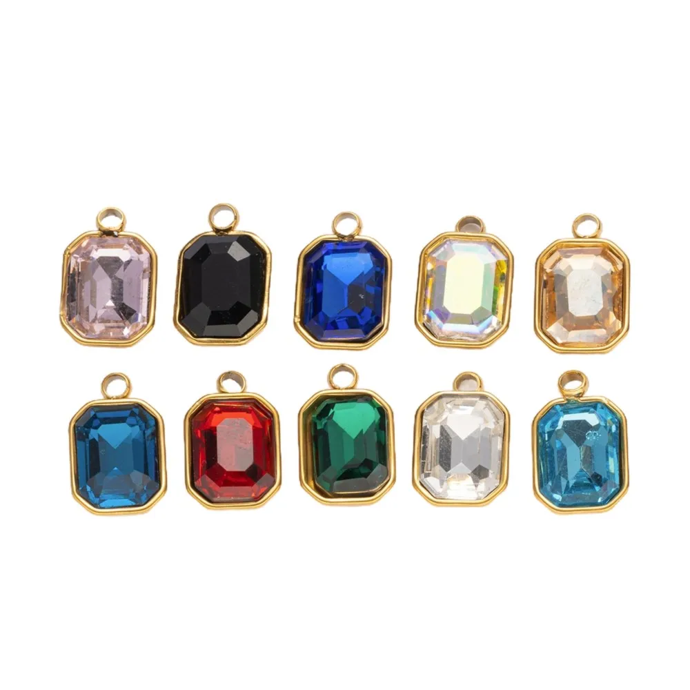 10Pcs Stainless Steel Square Rectangle Multicolor Rhinestone Pendants DIY Handmade Necklace Bracelet Jewelry Making Accessory view 2