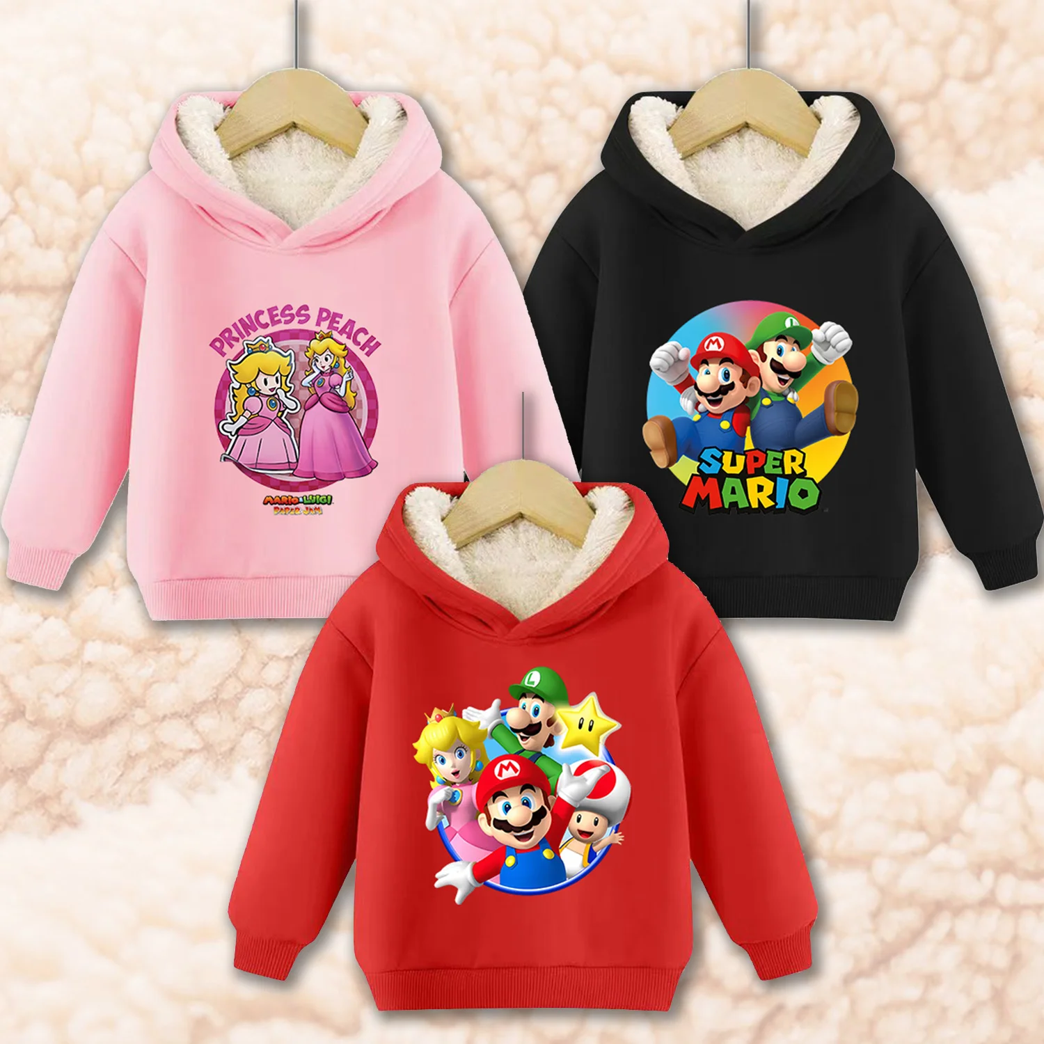 Super Marios Bros Hoodie for Kids Child Sweatshirt Fleece Thick Long-sleeved Clothes Boys Girls Winter Warm Tops Clothing Gifts