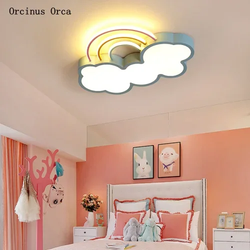 

Cartoon creative white cloud ceiling lamp Boy Girl Bedroom children's room light modern warm LED rainbow ceiling lamp