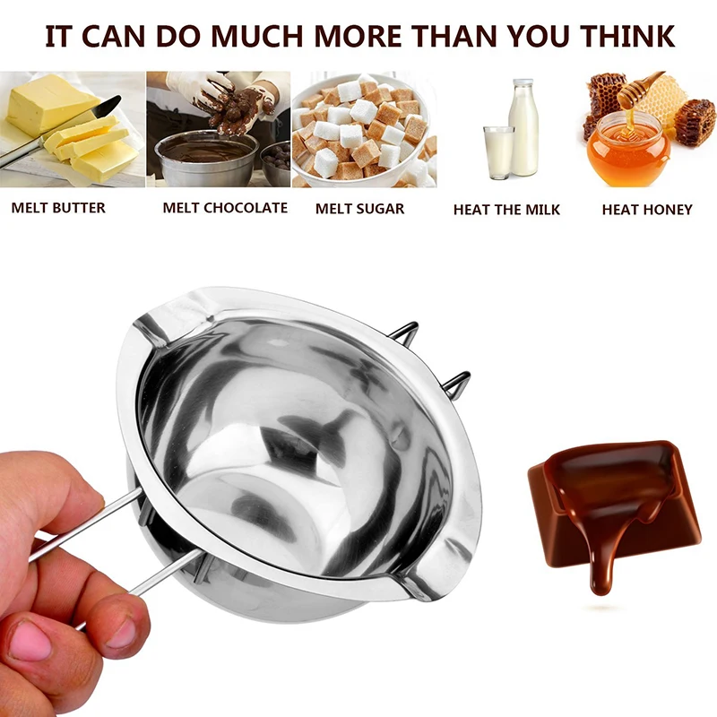 Long Handle Kitchen Chocolate Butter Melting Pot Stainless Steel Candle Soap Melting Non-stick Tool Kitchen DIY Accessories