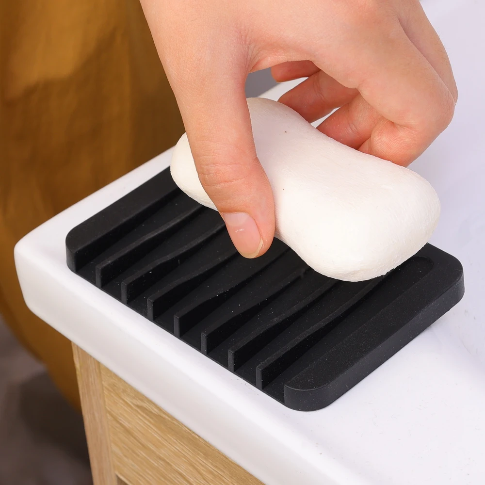 4/2/1Pcs Bathroom Silicone Soap Dish Drain Bath Drain Soap Rack Kitchen Countertop Sponge Rack Drying Tray Home Washroom Tools