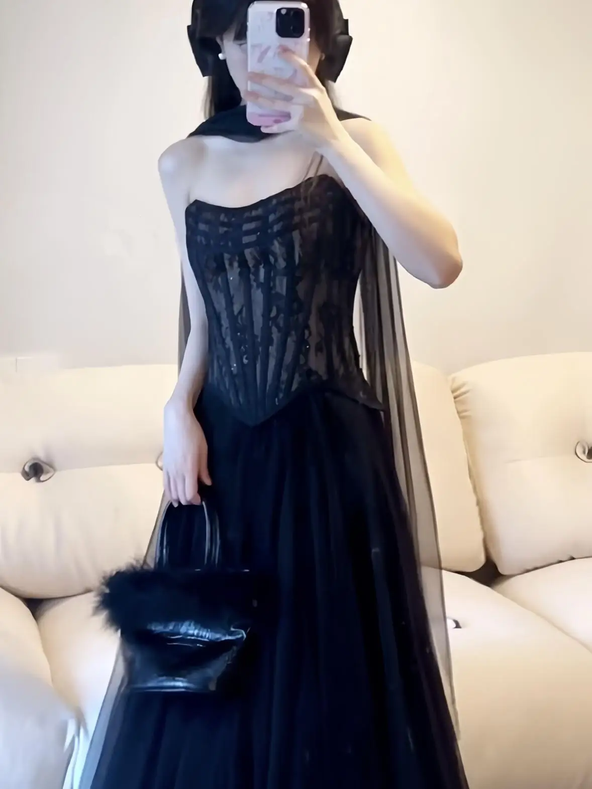 

Bla Hepburn Sle Sexy Fibone Top Women's Waist-Cinching Ele Double-layered Me Skirt Set Faionable Two-piece Suit