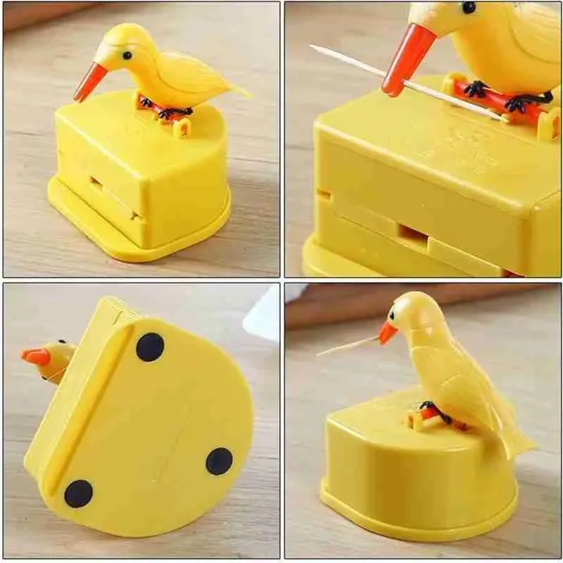 Creative Toothpick Holder Cartoon Small Bird Toothpick Container Press Toothpick Dispenser Storage Box Automatic Kitchen