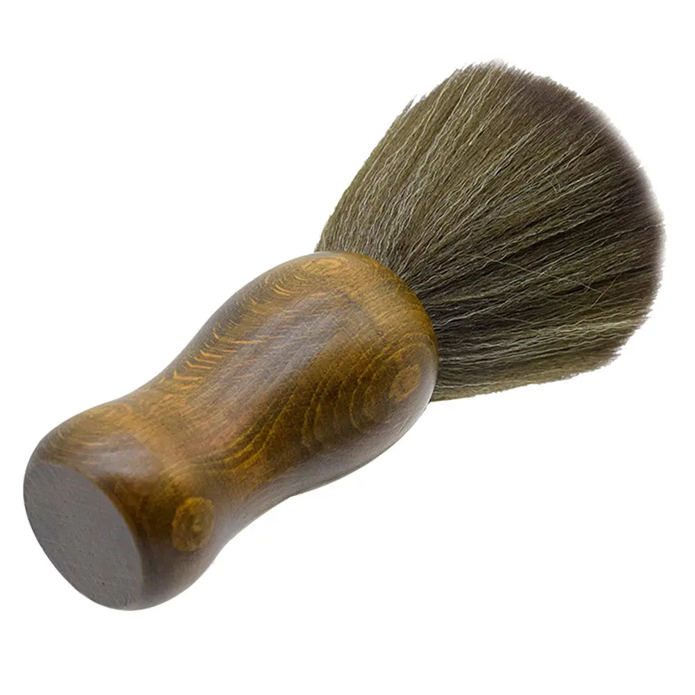 Hair Salon Neck Duster Brush Wool Bristles Wooden Handle Easy Grip Broken Hair Removal Tool for Barbers and Home Use Brown