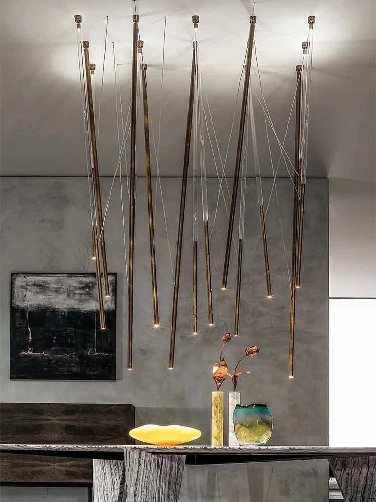 النمط الأمريكي قلادة شريط طويل ضوء الشمال LED الإضاءة الفاخرة اللون البرونزي تركيبة إضاءة لغرفة المعيشة ديكور فني #3