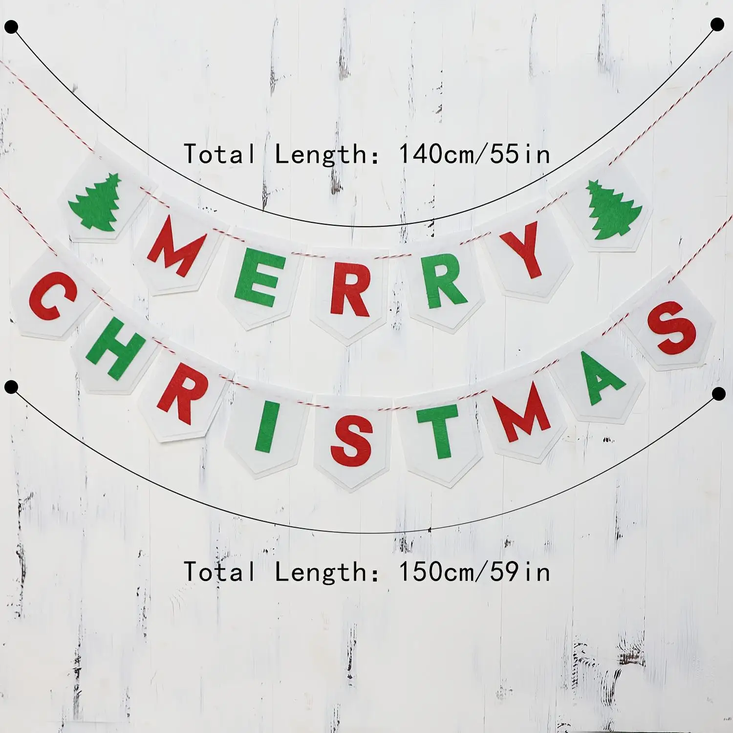 قطعتان من لافتة لباد عيد الميلاد، ديكور مدفأة الحائط باللون الأحمر والأخضر لحفلات العطلات